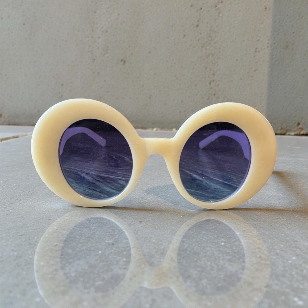 Retro Cream Sunglasses with Purple Lenses